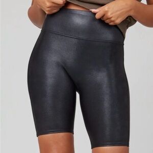 SPANX Faux Leather Black Biker Shorts size L